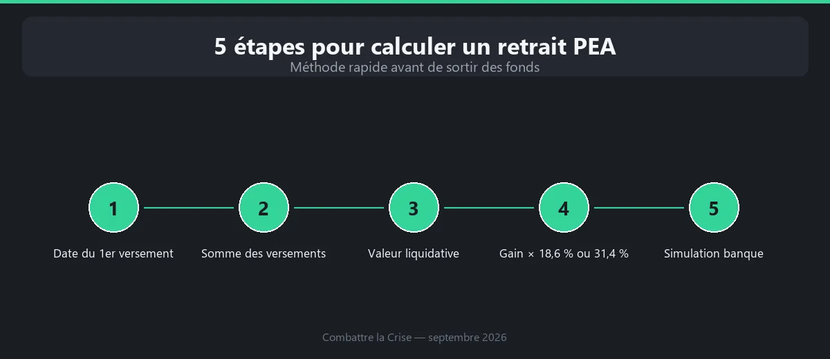 PEA 2026 — 5 étapes pour calculer l'impôt d'un retrait